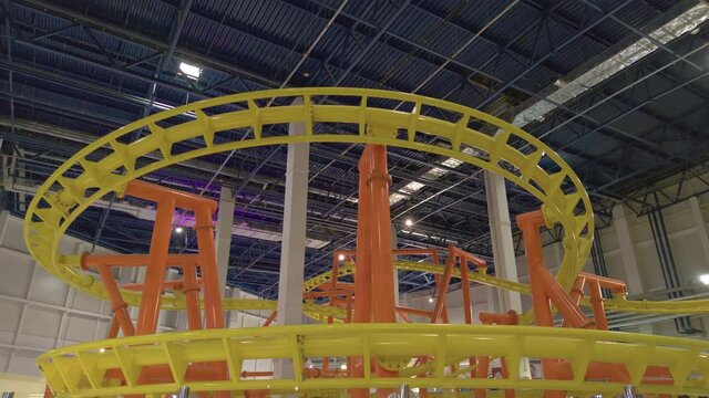 Roller coaster indoors rails attraction