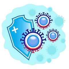 Shield virus protection in futuristic style for landing page. shield protects immunity from viruses Immune system shield and viruses and bacteria attacking shield. Bacteriophage and virus.