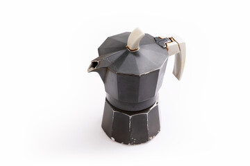 Isolated moka coffee maker closeup side view