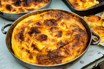 Traditional Romanian baked house pie with cheese.