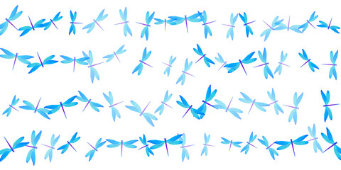 Magic cyan blue dragonfly isolated vector wallpaper. Summer pretty damselflies. Decorative dragonfly isolated fantasy illustration. Sensitive wings insects graphic design. Tropical beings