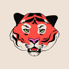 Hand drawn Tiger. Cartoon style. Trendy vector illustration.