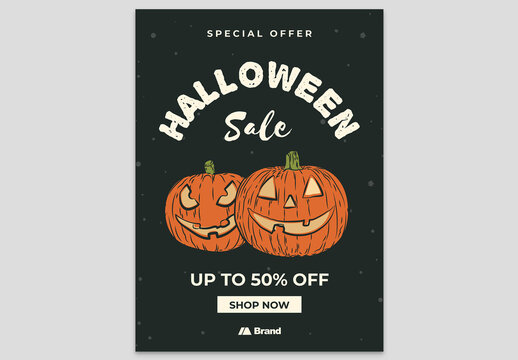 Simple Halloween Flyer with Hand Drawn Pumpkin Illustrations