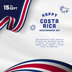 Square Banner illustration of Costa Rica independence day celebration. Waving flag and hands clenched. Vector illustration.