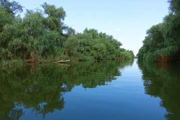 Fototapeta na wymiar Water channel in Danube Delta, Sulina, Romania 