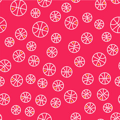 Line Basketball ball icon isolated seamless pattern on red background. Sport symbol. Vector
