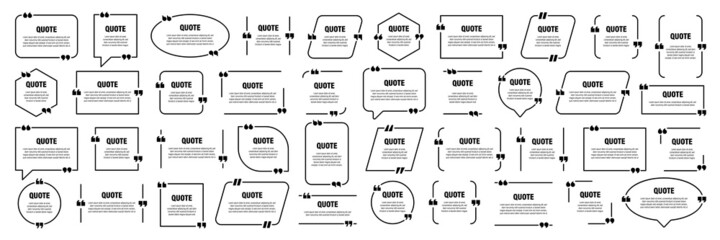 Set of isolated quote frames. Speech bubbles with quotation marks. Blank text box and quotes. Blog post template. Vector illustration.
