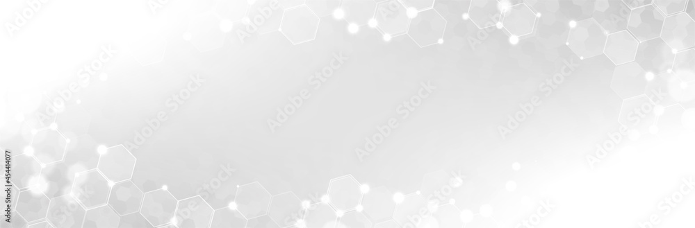 Poster abstract white hexagon background. hexagonal pattern. gray gradient backdrop. neutral business prese