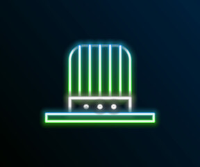 Glowing neon line Patriotic American top hat icon isolated on black background. Uncle Sam hat. American hat independence day. Colorful outline concept. Vector