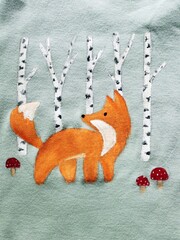 Red fox in the woods - illustration painted on fabric