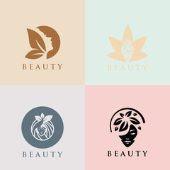 Beauty logo. Beauty woman fashion logo. Vector abstract logo set for beauty salon, massage, magazine, cosmetic and spa.