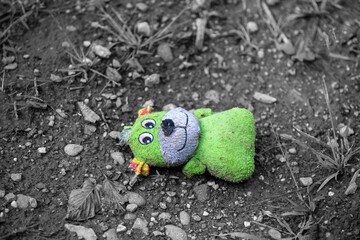 a plush toy abandoned on the ground