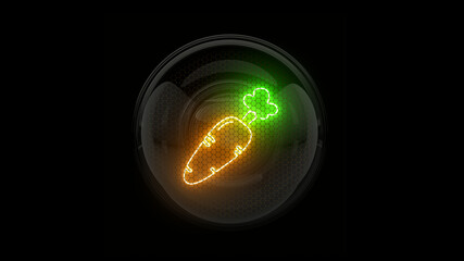 Carrot. Carrot symbol. Nixie tube indicator. Gas discharge indicators and lamps. 3D. 3D Rendering