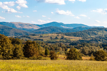 A landscape with hills and fields in Romania