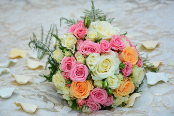 Beautiful bridal bouquet with vivid roses