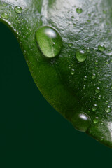 Coffee leaf with drops. Dew spotted or raindrops on green leaves. Shallow depth of field