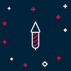 Obraz premium Line Firework rocket icon isolated on blue background. Concept of fun party. Explosive pyrotechnic symbol. Colorful outline concept. Vector