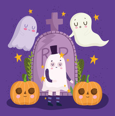 halloween ghosts and pumpkin