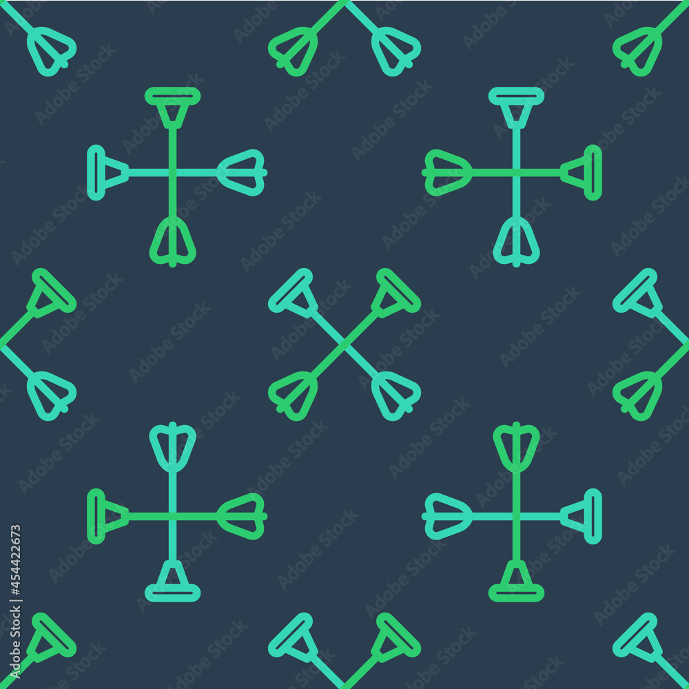 Poster line arrow with sucker tip icon isolated seamless pattern on blue background. vector