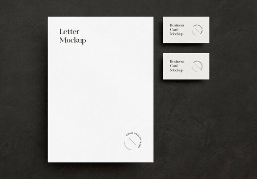 Black Marble Minimal Letterhead And Business Card Mockup