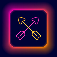 Glowing neon line Crossed arrows icon isolated on black background. Colorful outline concept. Vector