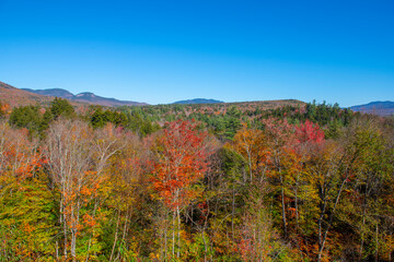 Sugar Hill Overlook on Kancamagus Highway in White Mountain National Forest in fall, Livermore, New Hampshire NH, USA.