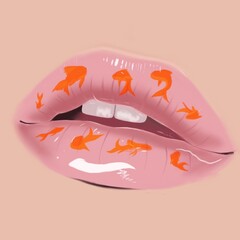 pink lips with orange fish