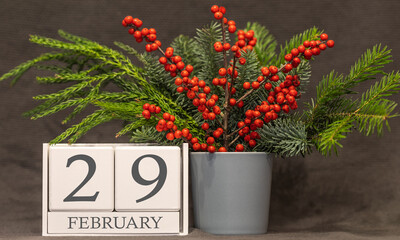 Memory and important date February 29, desk calendar - winter season.