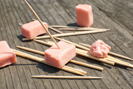 bubble gum and tooth picks.