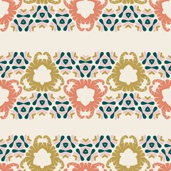 Geometric abstract pattern. Seamless pattern for fabric or wallpaper. Pink, beige and green on light. Vintage vector pattern.