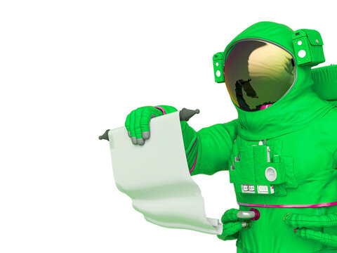 astronaut reading the scroll close up