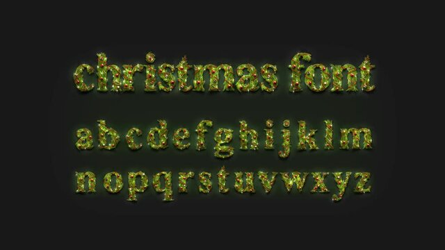 Decorative lowercase alphabet christmas font glowing mockup, looped switch