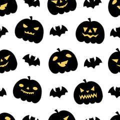 Halloween seamless patterns with pumpkins ans bats. Perfect for decoration, wallpapers, wrapping papers, greeting cards