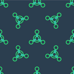 Line Molecule icon isolated seamless pattern on blue background. Structure of molecules in chemistry, science teachers innovative educational poster. Vector