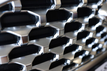Modern luxury car with radiator grill closeup