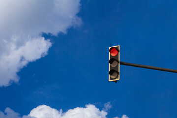 Traffic light with red light on