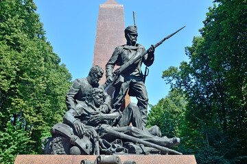 Moscow, Russia - August 17, 2021: Monument to the Memory of the heroes of the Patriotic War of 1812, fragment