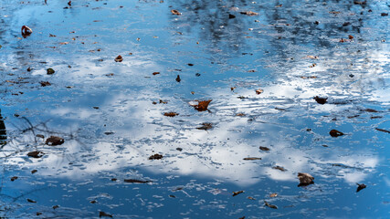 Frozen reflections of the lake surface, in winter	