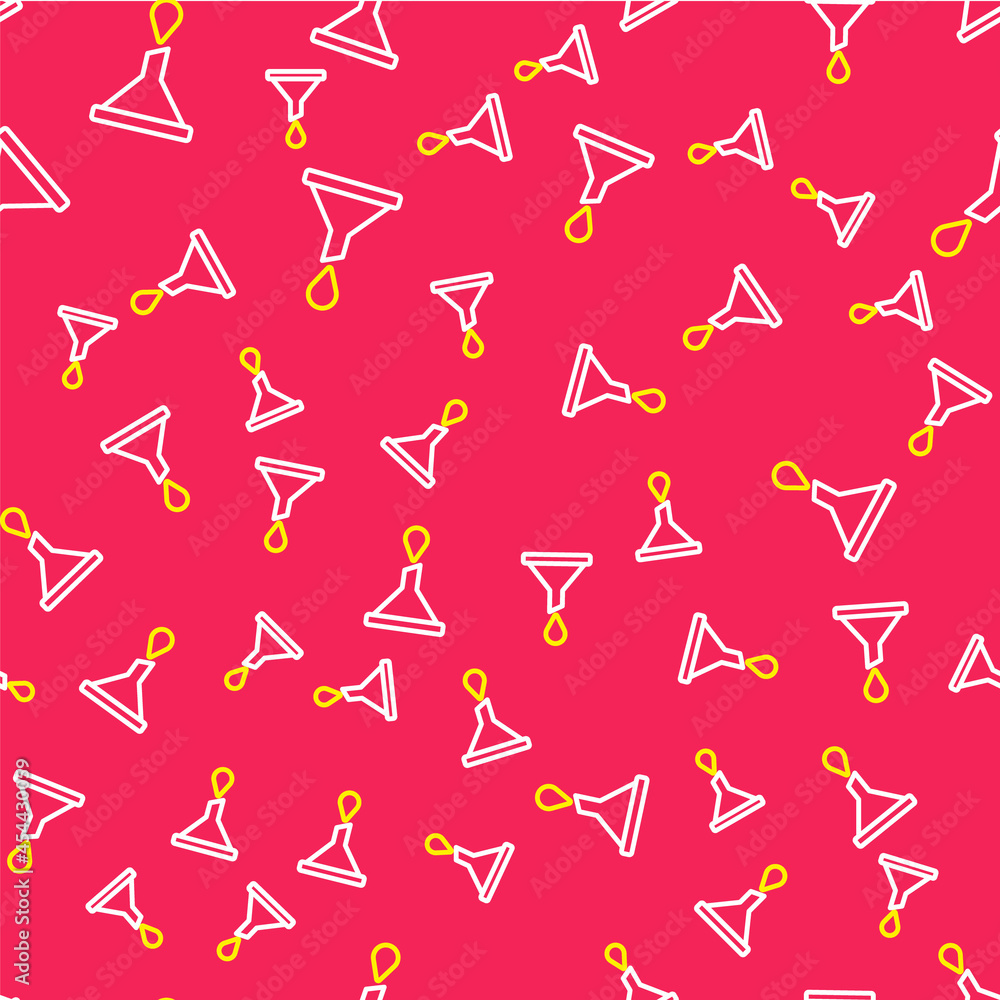 Poster line funnel or filter icon isolated seamless pattern on red background. vector