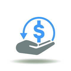 Hand with return or refund arrow and dollar currency vector illustration. Money cashback icon. Chargeback Symbol.