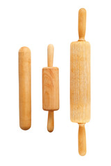 Group of wooden rolling pin on white background