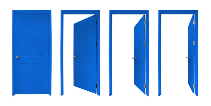 Group of wooden doors on white background