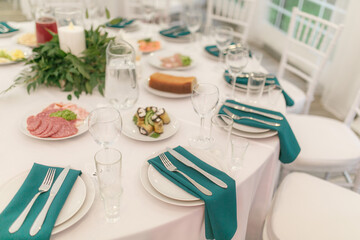 Wedding tables set. Buffet tables.