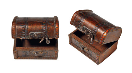 Vintage jewelry wooden box on white background