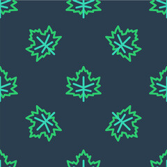 Line Leaf icon isolated seamless pattern on blue background. Leaves sign. Fresh natural product symbol. Vector