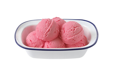 ice cream scoops in white cup on white background