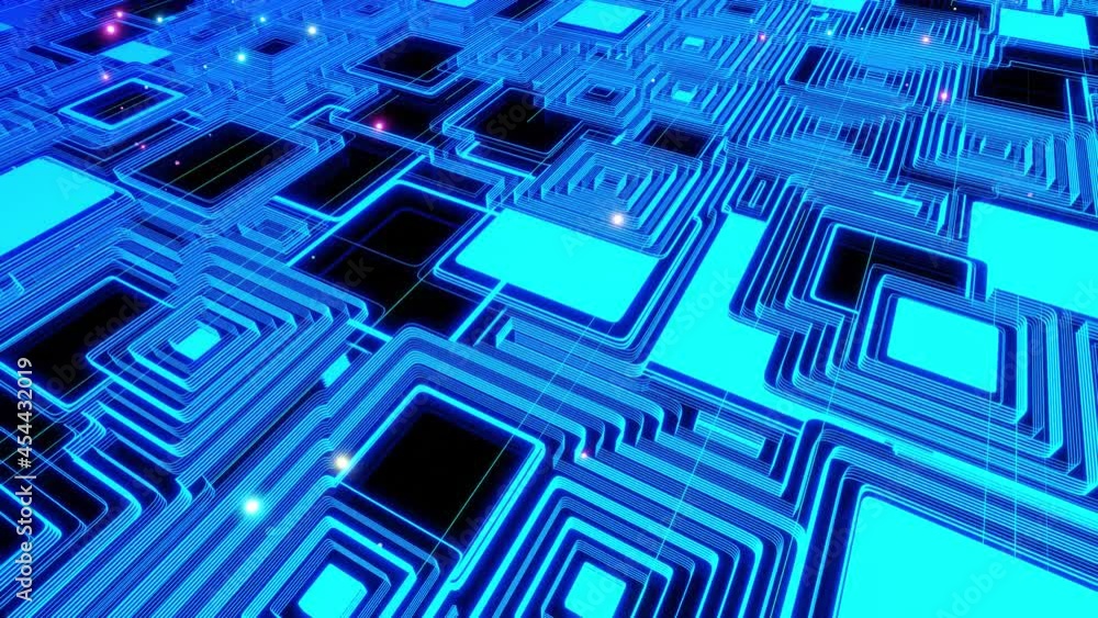 Aufkleber vj abstract sci fi futuristic bg. fly over 3d multilayer hologram complex pattern. neon light or glo
