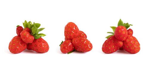 Fototapeta na wymiar Set of ugly strawberries isolated on a white background. Ugly food concept. Funny berries