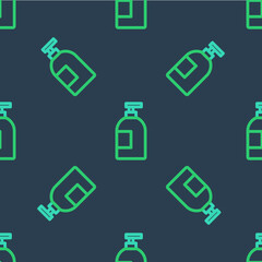 Line Dishwashing liquid bottle icon isolated seamless pattern on blue background. Liquid detergent for washing dishes. Vector