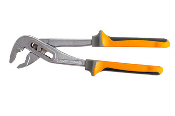 Large pipe wrench, sliding wrench, wrench, close-up, isolated on a white background